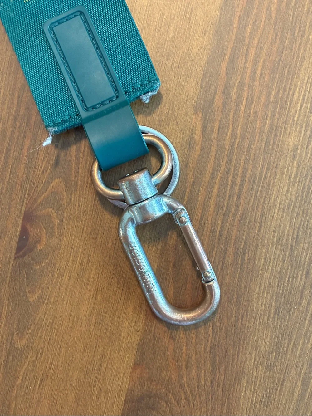 lululemon athletica teal and lime logo key strap